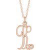 14K Rose Gold Plated Sterling Silver .02 CT Diamond Script Initial K 16 18 inch Necklace Ref. 16047654