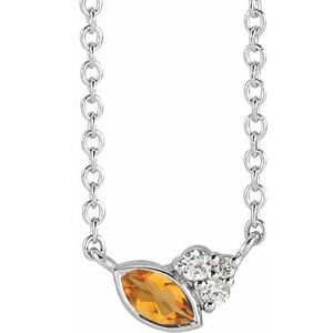 Sterling Silver Natural Citrine & .03 CTW Natural Diamond 16" Necklace