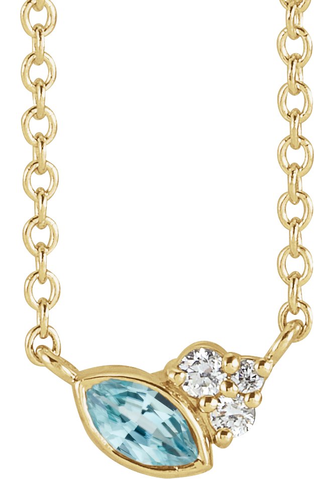 14K Yellow Blue Zircon & .03 CTW Diamond 18" Necklace 