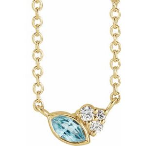 14K Yellow Blue Zircon & .03 CTW Diamond 18" Necklace 