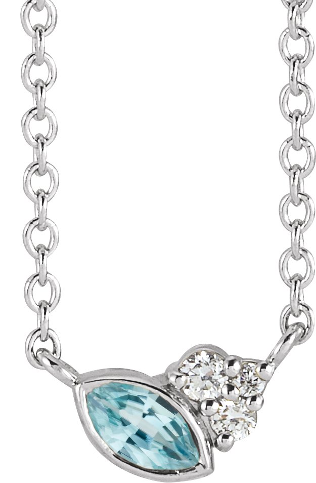 Sterling Silver Blue Zircon and .03 CTW Diamond 18 inch Necklace Ref. 16628486