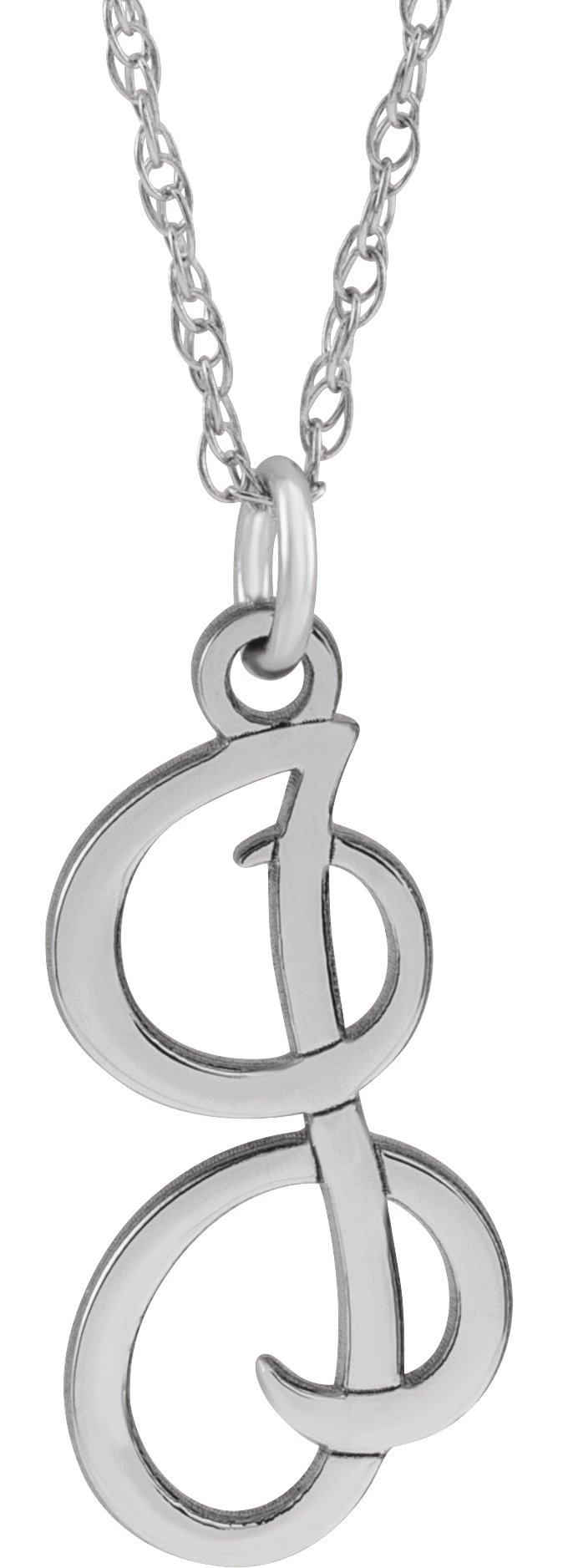 14K White Script Initial I 16-18" Necklace