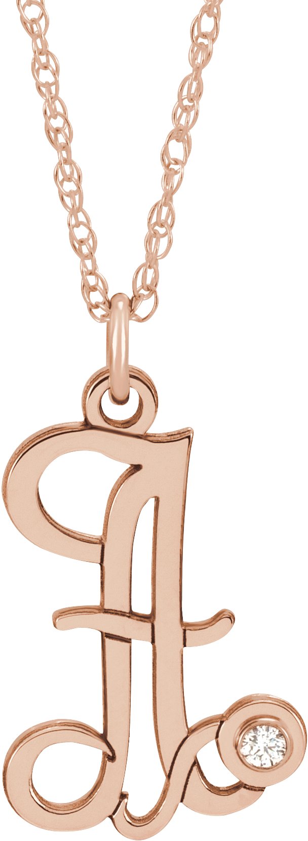 14K Rose Gold-Plated Sterling Silver .02 CT Diamond Script Initial A 16-18" Necklace