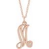 14K Rose Gold Plated Sterling Silver .02 CT Diamond Script Initial M 16 18 inch Necklace Ref. 16047656