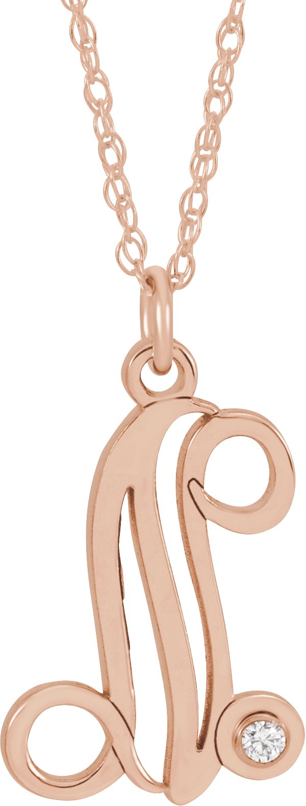 14K Rose Gold-Plated Sterling Silver .02 CT Diamond Script Initial N 16-18" Necklace