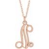 14K Rose Gold Plated Sterling Silver .02 CT Diamond Script Initial N 16 18 inch Necklace Ref. 16047657