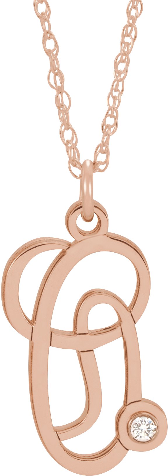 14K Rose Gold-Plated Sterling Silver .02 CT Diamond Script Initial O 16-18" Necklace