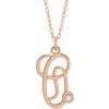 14K Rose Gold Plated Sterling Silver .02 CT Diamond Script Initial O 16 18 inch Necklace Ref. 16047658