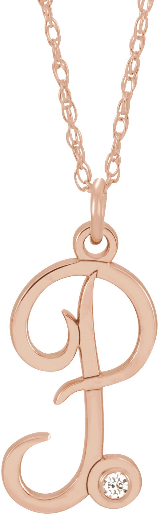 14K Rose Gold-Plated Sterling Silver .02 CT Diamond Script Initial P 16-18" Necklace
