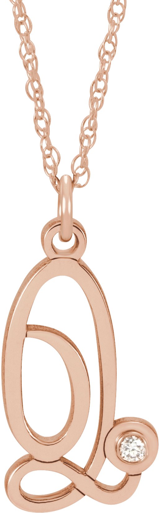 14K Rose .02 CT Diamond Script Initial Q 16-18 Necklace