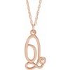 14K Rose Gold Plated Sterling Silver .02 CT Diamond Script Initial Q 16 18 inch Necklace Ref. 16047660