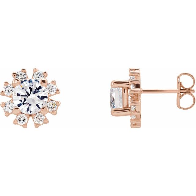 14K Rose Natural White Sapphire & 1/2 CTW Natural Diamond Earrings