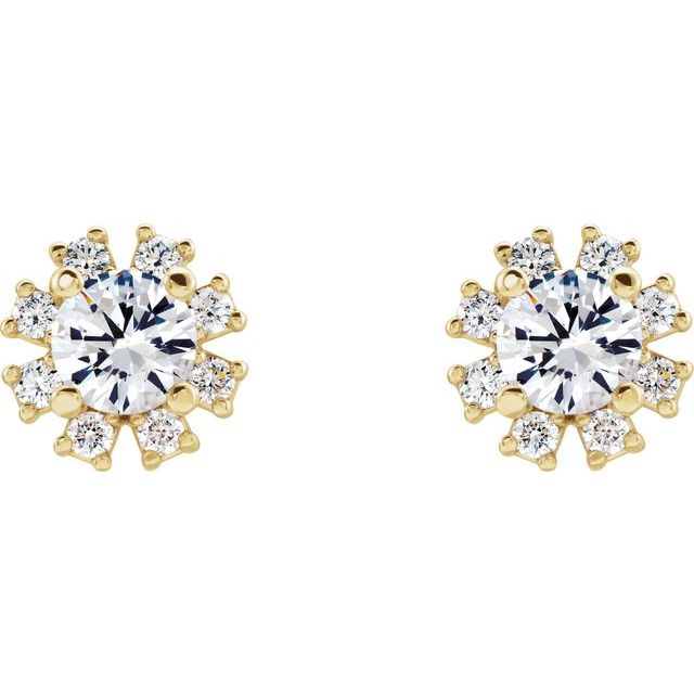 14K Yellow Natural White Sapphire & 1/2 CTW Natural Diamond Earrings