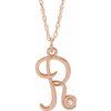 14K Rose Gold Plated Sterling Silver .02 CT Diamond Script Initial R 16 18 inch Necklace Ref. 16047661