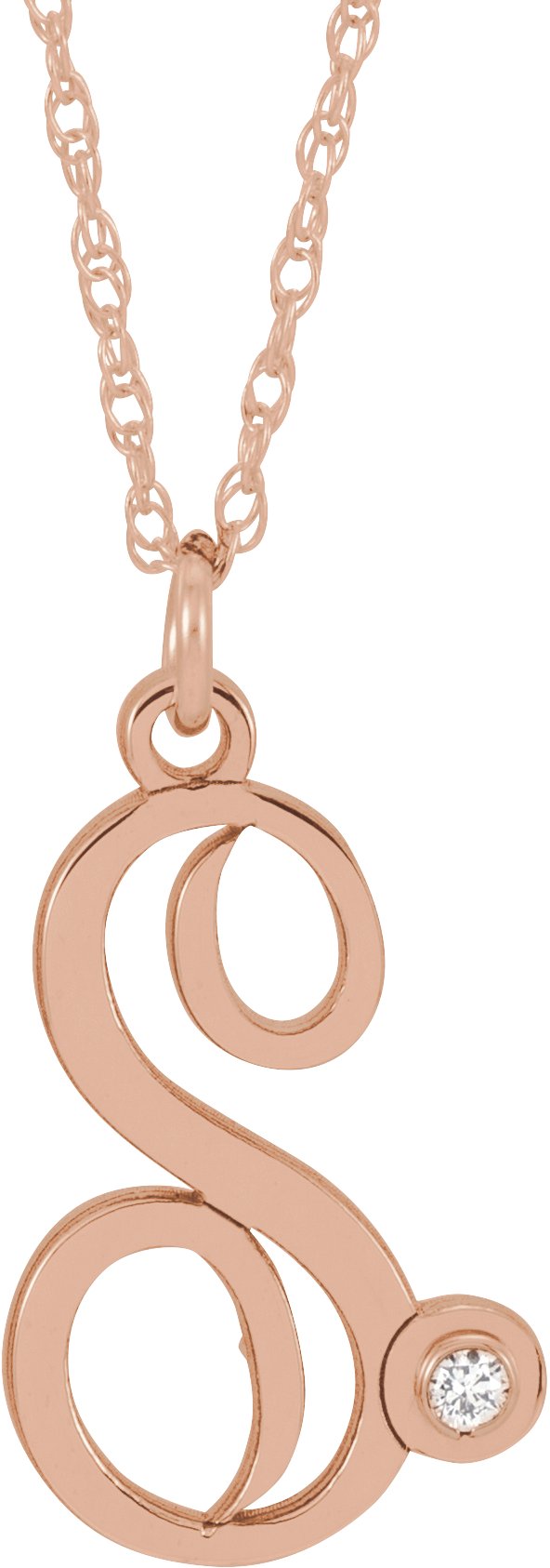 14K Rose Gold-Plated Sterling Silver .02 CT Diamond Script Initial S 16-18" Necklace