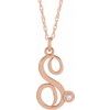 14K Rose Gold Plated Sterling Silver .02 CT Diamond Script Initial S 16 18 inch Necklace Ref. 16047662