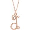 14K Rose Gold Plated Sterling Silver .02 CT Diamond Script Initial T 16 18 inch Necklace Ref. 16047663