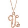 14K Rose Gold Plated Sterling Silver .02 CT Diamond Script Initial U 16 18 inch Necklace Ref. 16047664
