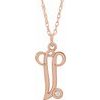 14K Rose Gold Plated Sterling Silver .02 CT Diamond Script Initial V 16 18 inch Necklace Ref. 16047665