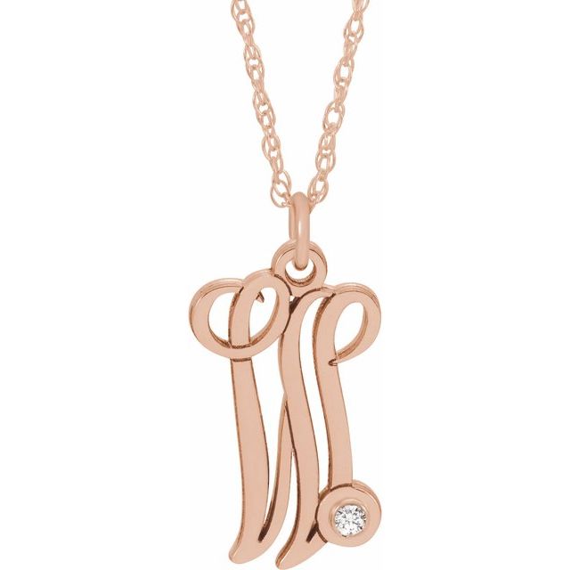 14K Rose Gold-Plated Sterling Silver .02 CT Diamond Script Initial W 16-18