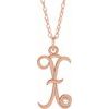 14K Rose Gold Plated Sterling Silver .02 CT Diamond Script Initial X 16 18 inch Necklace Ref. 16047667