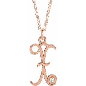 14K Rose Gold-Plated Sterling Silver .02 CT Diamond Script Initial X 16-18" Necklace