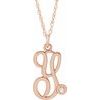 14K Rose Gold Plated Sterling Silver .02 CT Diamond Script Initial Y 16 18 inch Necklace Ref. 16047668