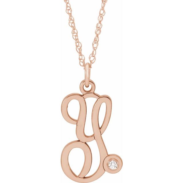 14K Rose Gold-Plated Sterling Silver .02 CT Diamond Script Initial Y 16-18
