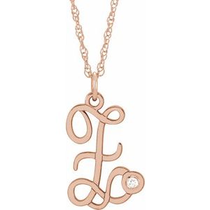14K Rose Gold-Plated Sterling Silver .02 CT Diamond Script Initial Z 16-18" Necklace
