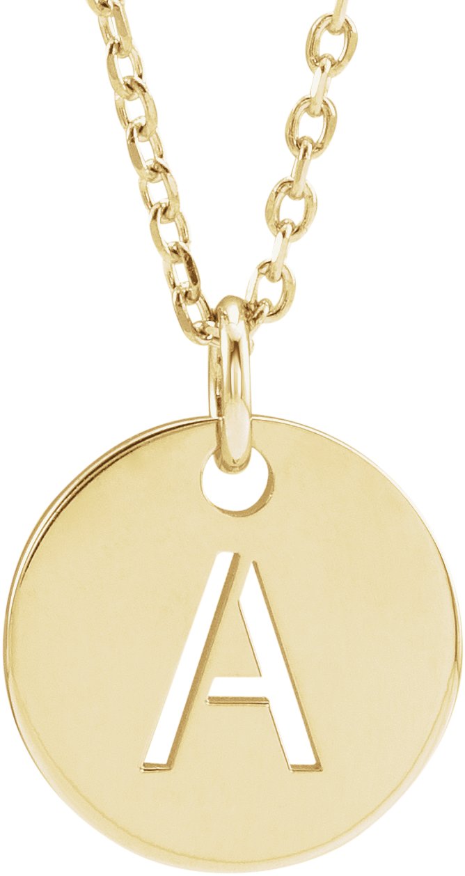 18K Yellow Gold Plated Sterling Silver Initial A 10 mm Disc 16 to 18 inch Necklace Ref 17697345