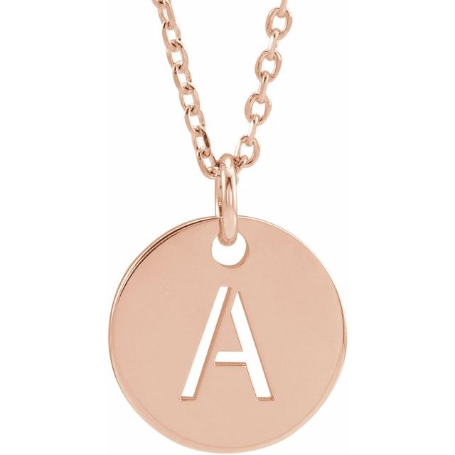 14K Rose Initial A 10 mm Disc 16-18" Necklace