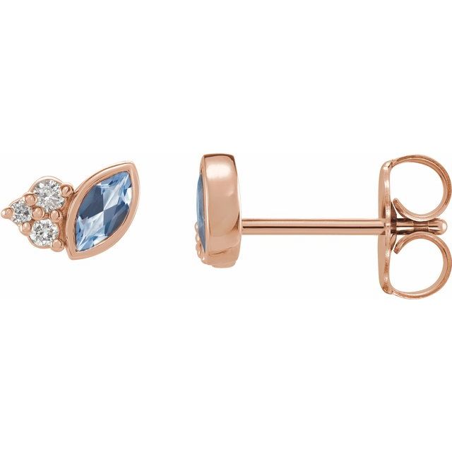 14K Rose Natural Aquamarine & .05 CTW Natural Diamond Earrings