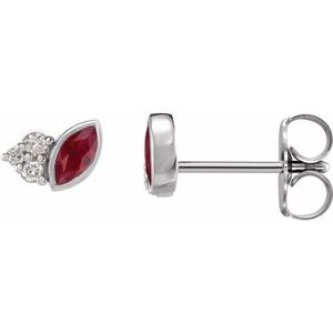 14K White Ruby & .05 CTW Diamond Earrings