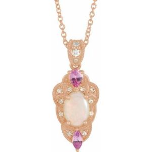 14K Rose Opal, Pink Sapphire & 1/10 CTW Diamond Vintage-Inspired 16-18" Necklace
