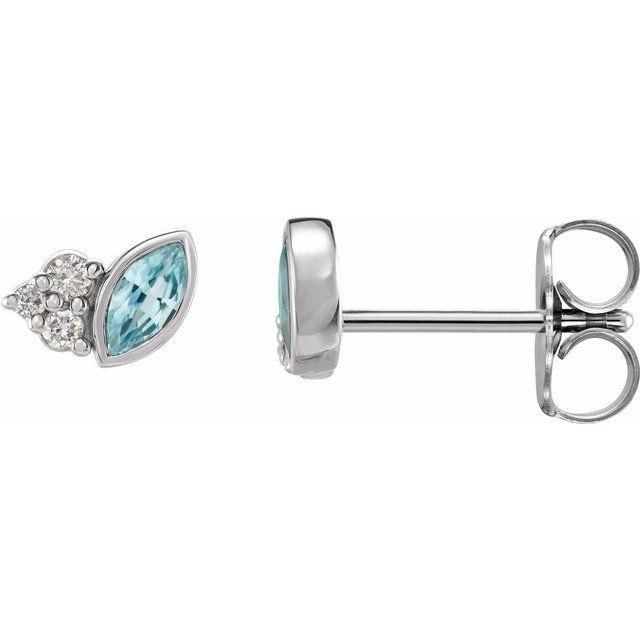 14K White Natural Blue Zircon & .05 CTW Natural Diamond Earrings