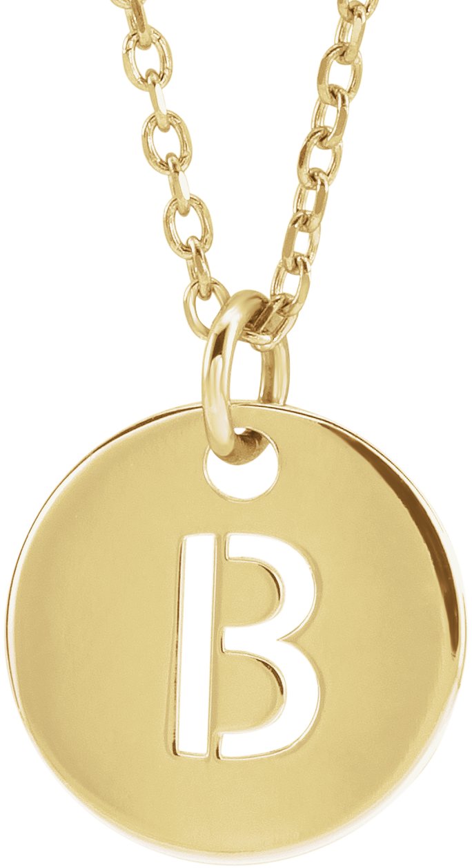 18K Yellow Gold Plated Sterling Silver Initial B 10 mm Disc 16 to 18 inch Necklace Ref 17697346