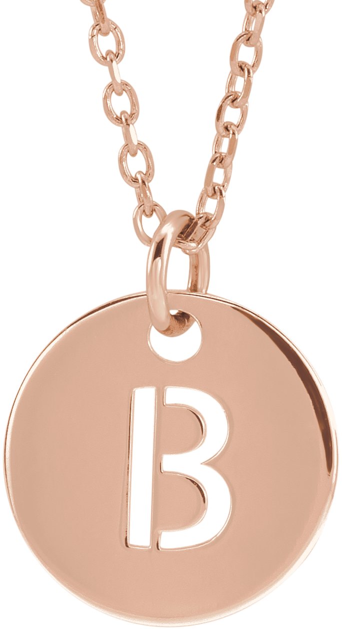 18K Rose Gold Plated Sterling Silver Initial B 10 mm Disc 16 to 18 inch Necklace Ref 17697372