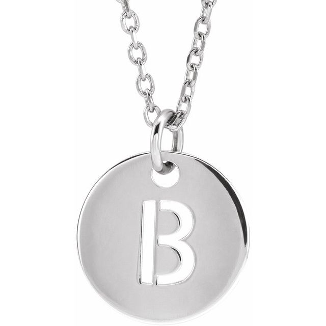 Sterling Silver Initial B 10 mm Disc 16-18" Necklace