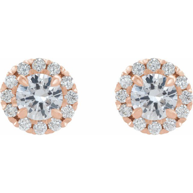 14K Rose 1 1/5 CTW Natural Diamond Halo-Style Earrings