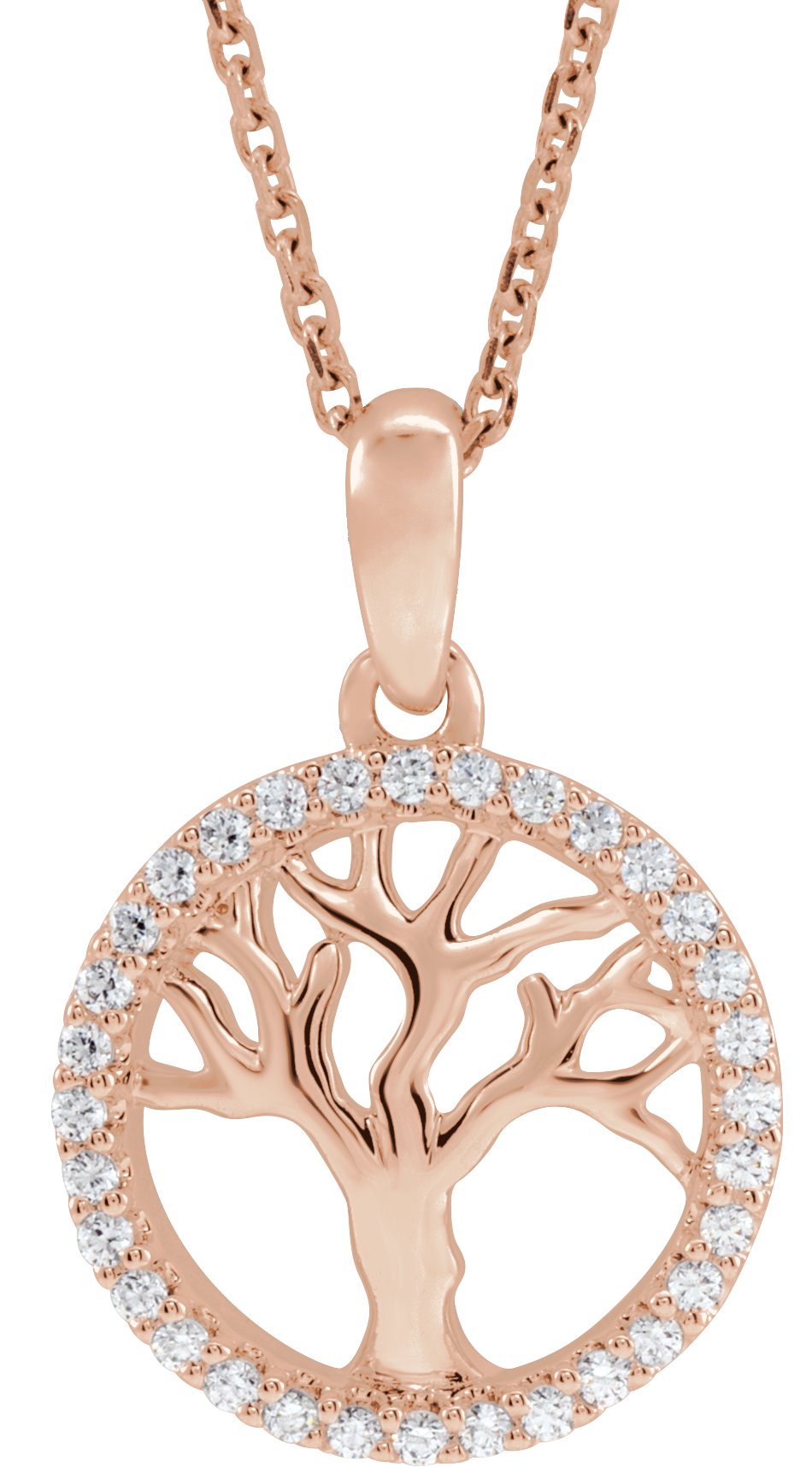 14K Rose 1/5 CTW Natural Diamond Tree of Life 16-18 Necklace