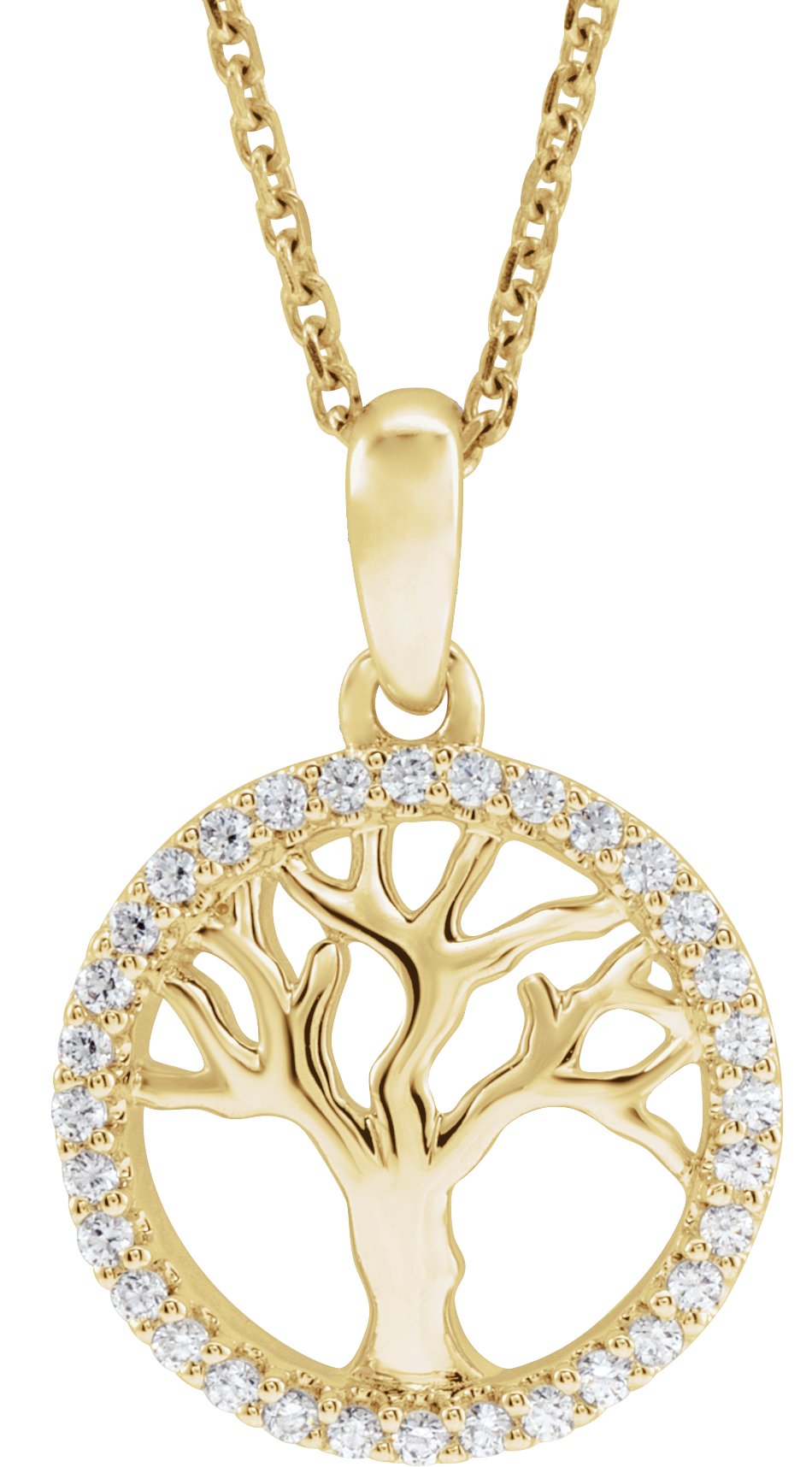 14K Yellow 1/5 CTW Natural Diamond Tree of Life 16-18 Necklace
