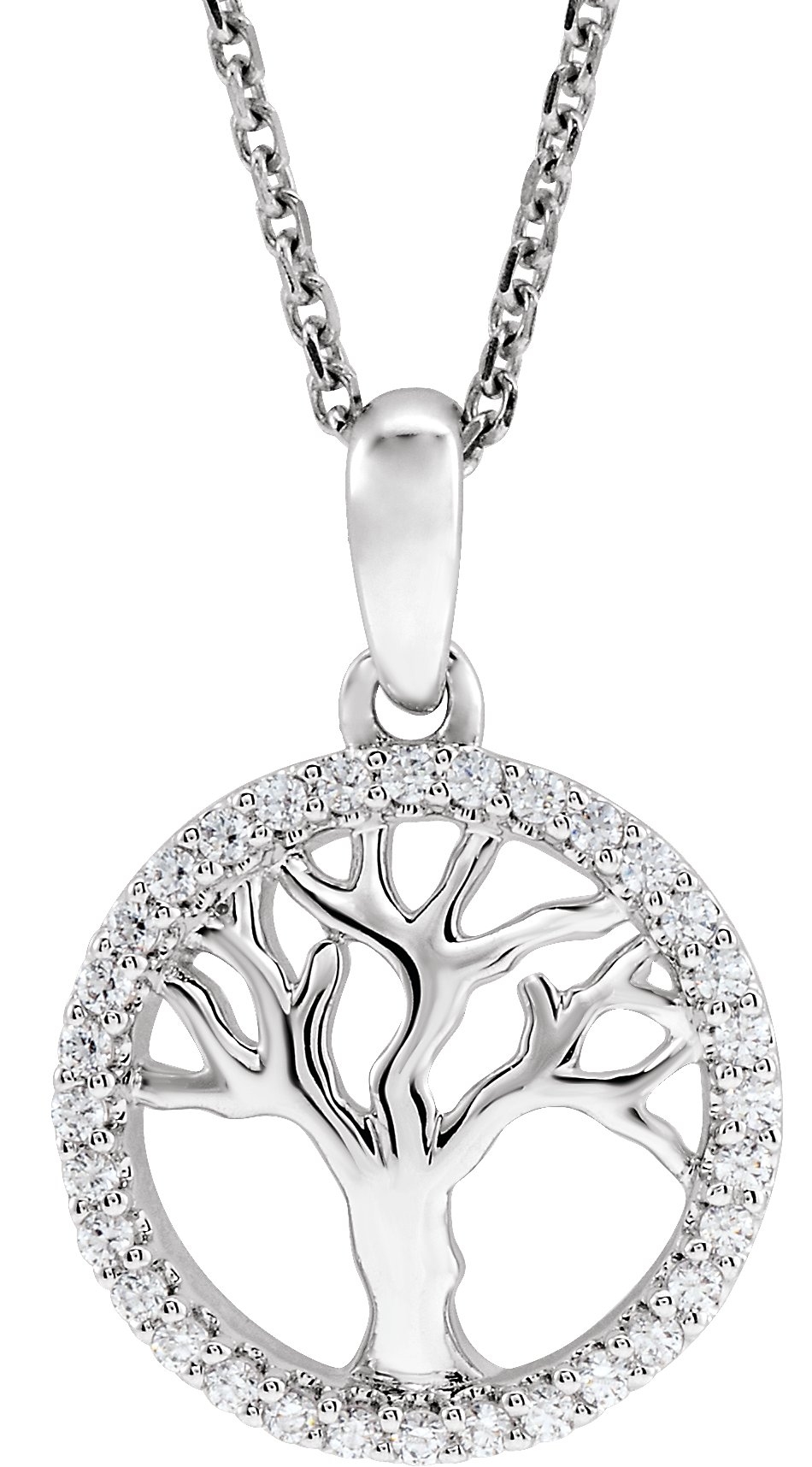 14K White 1/5 CTW Natural Diamond Tree of Life 16-18 Necklace