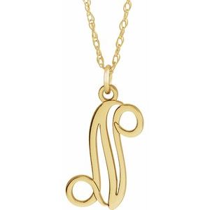 14K Yellow Script Initial N 16-18" Necklace