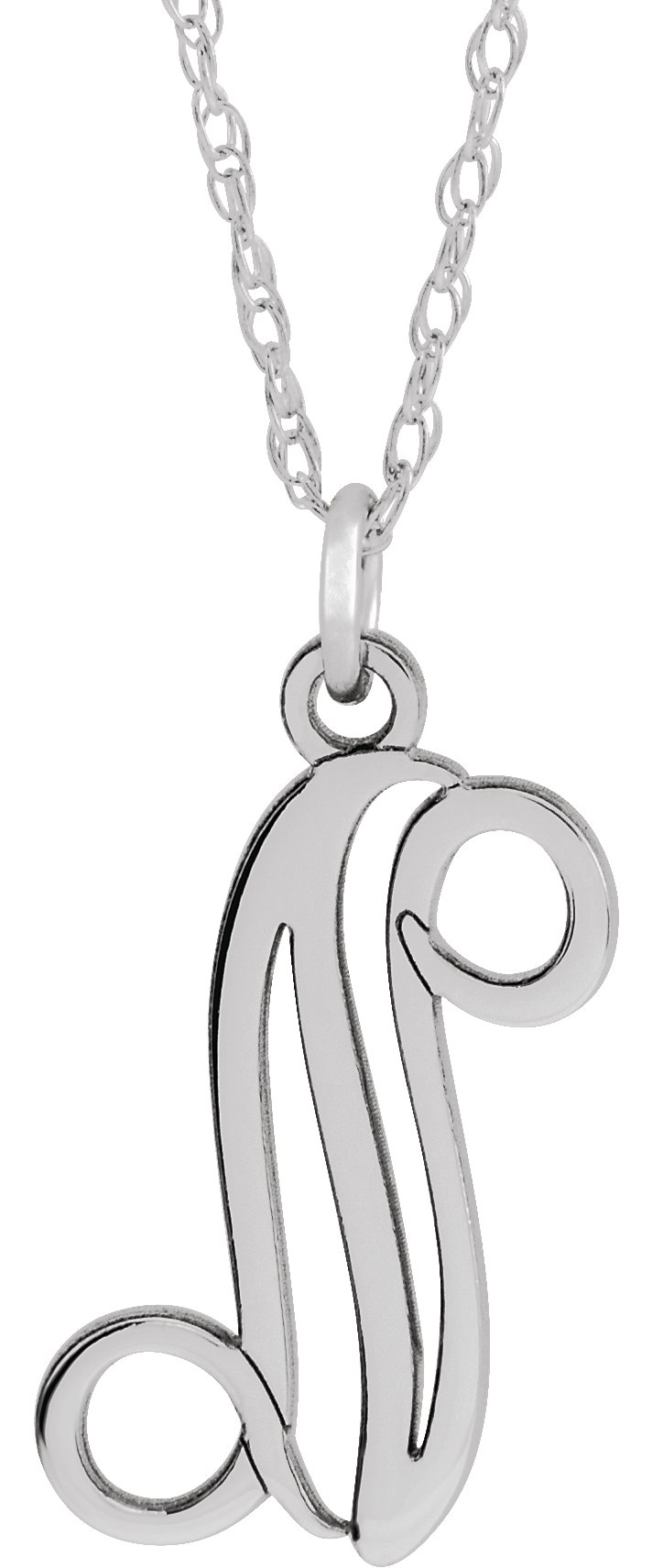Sterling Silver Script Initial N 16-18" Necklace