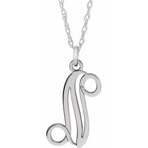 Sterling Silver Script Initial N 16-18" Necklace