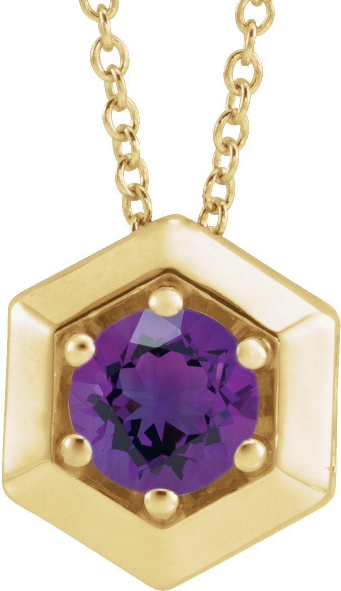 14K Yellow Natural Amethyst Geometric 16-18" Necklace