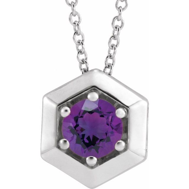 Sterling Silver Natural Amethyst Geometric 16-18