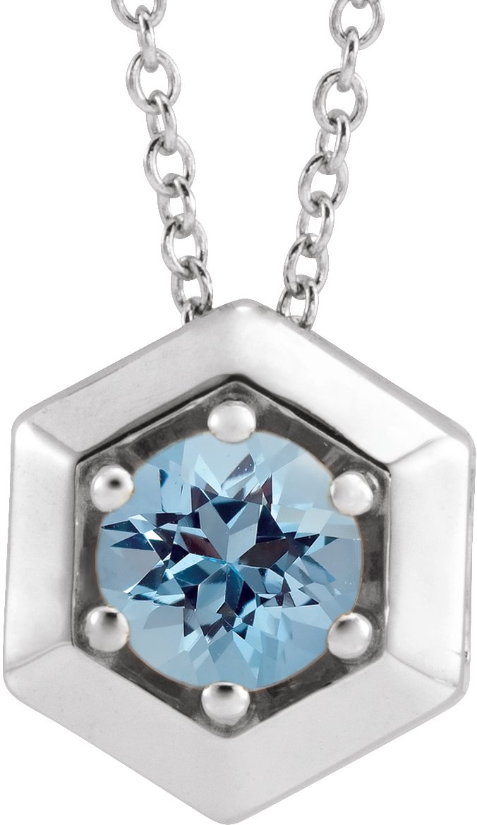 14K White Natural Aquamarine Geometric 16-18" Necklace