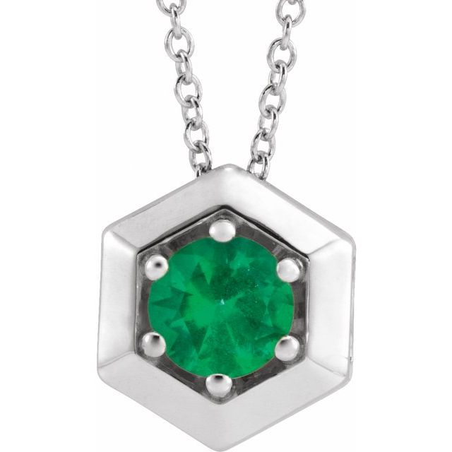 Platinum Natural Emerald Geometric 16-18