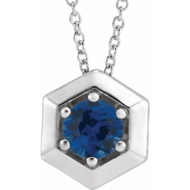 Sterling Silver Lab-Grown Blue Sapphire Geometric 16-18